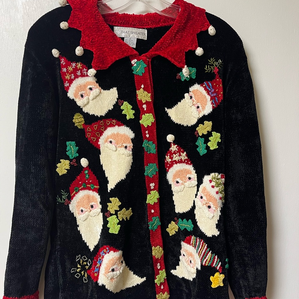Festive Black Santa Cardigan Sweater